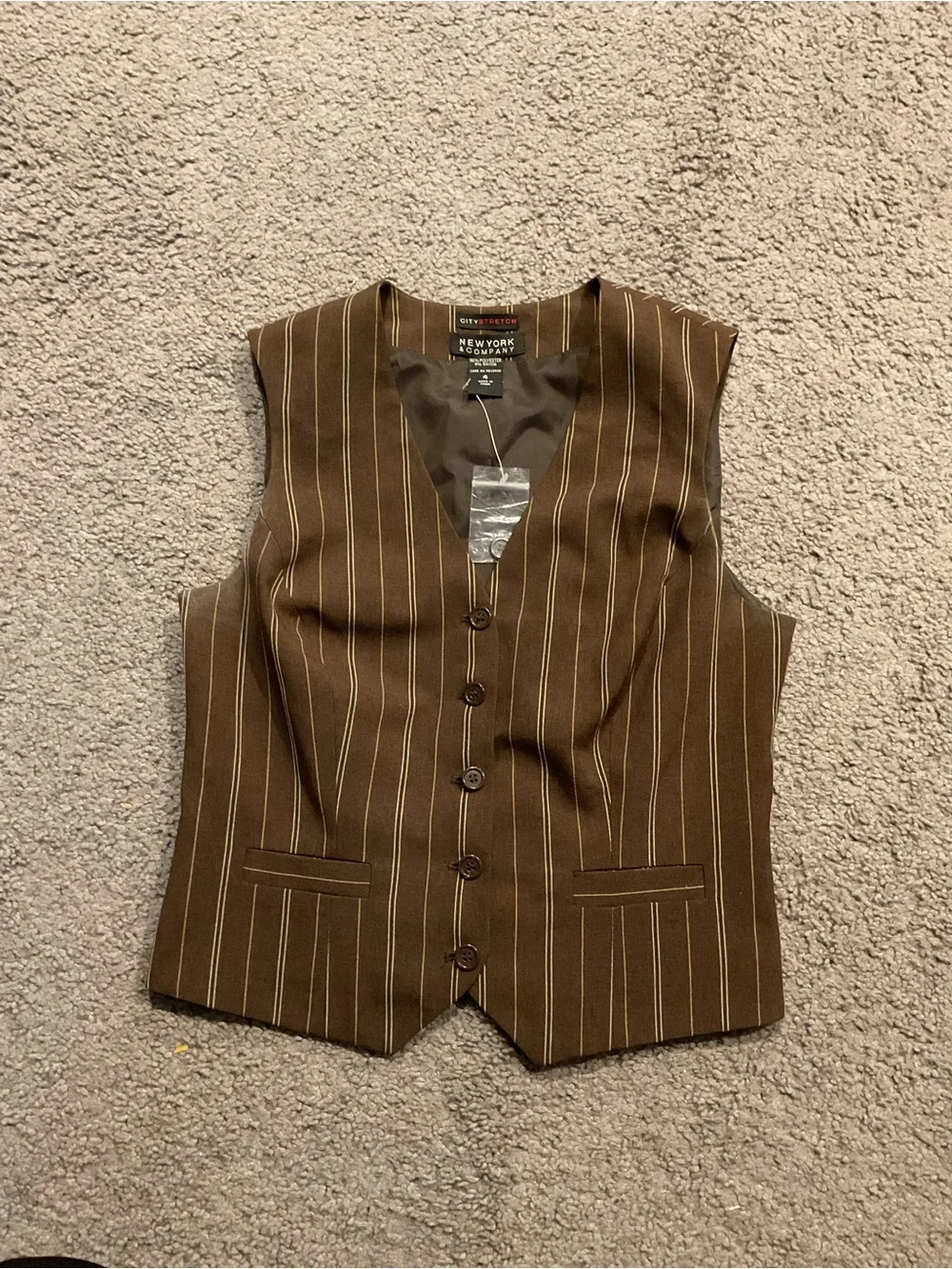New York & Company Striped Brown Button Up Dress Vest Y2K Suit Work sz 4